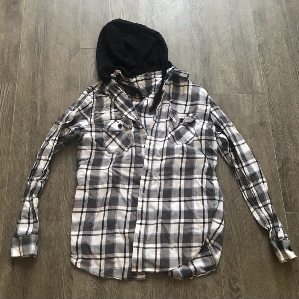 HP✨Tony Hawk White and blue Flannel with hood